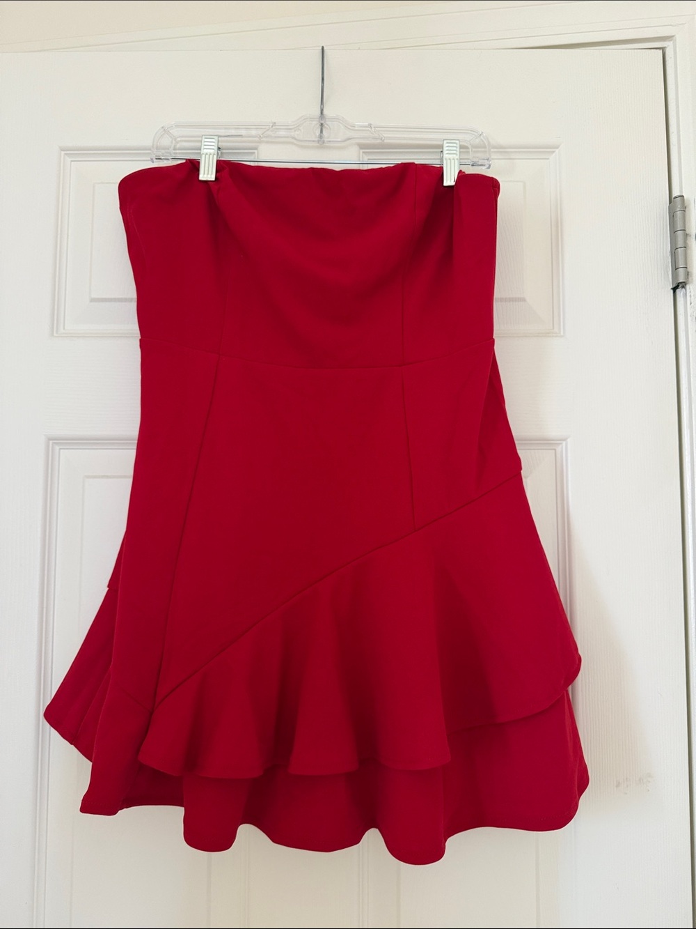 Lulu's Red Strapless Ruffle Hem Skater Skirt
